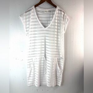 Calvin Klein M White Perforated Pocketed V-Neck Swim Coverup